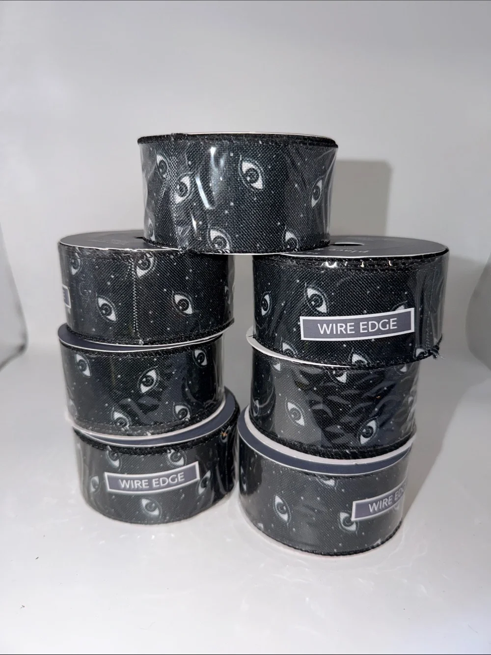 Halloween Spooky Eye Wired Edge Ribbon Spool Bundle Lot Mystical Craft Black
